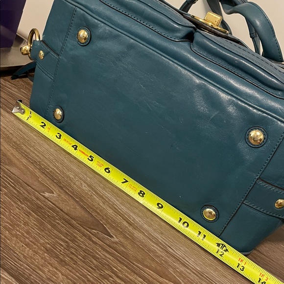 Coach Hampton Lindsay Satchel F12475 Teal Medium Size Structured Pockets Galore - Picture 10 of 16